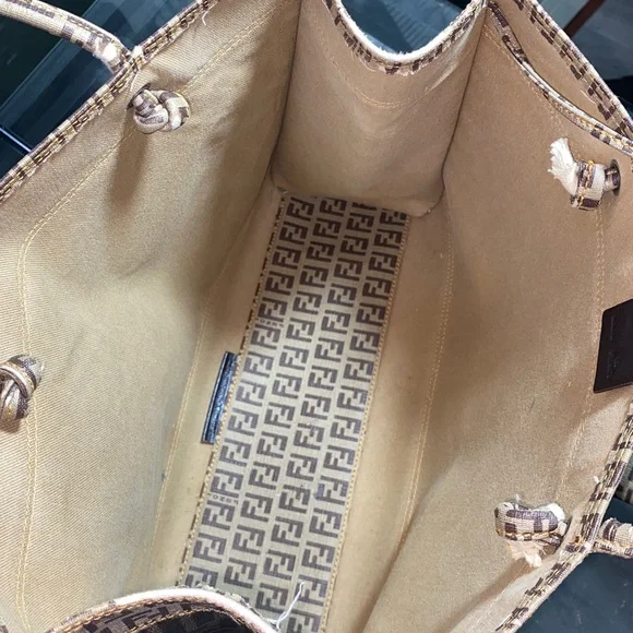 Authentic Rare FENDI Brown Monogram Tote with Matching Pouch - Picture 9 of 16